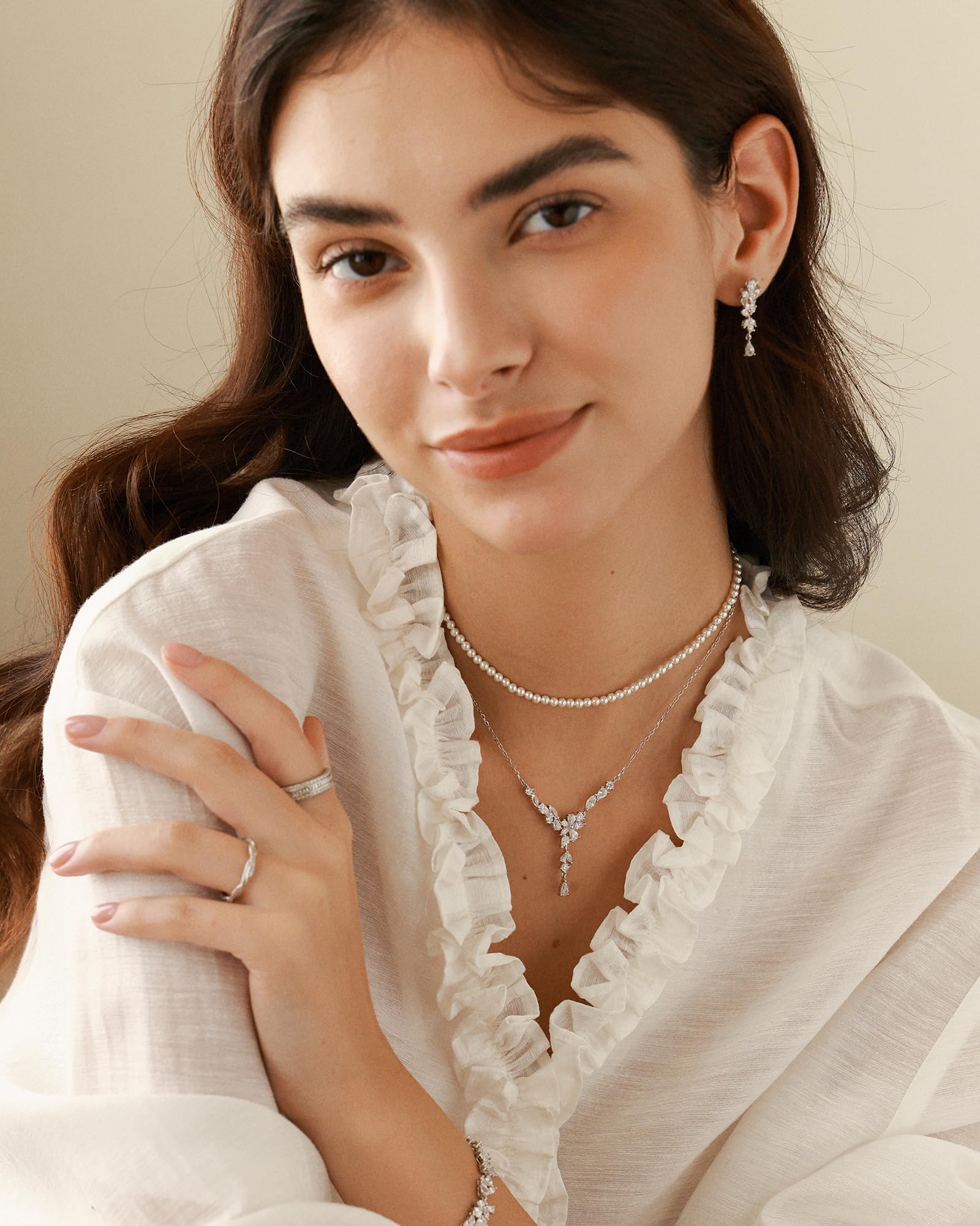 FANCIME Wisteria Reverie Halskette für Damen, Sterlingsilber, künstlicher Diamant, Blume, Y-Halskette, feiner Schmuck, Hochzeit, Geburtstag, Jahrestag, Valentinstag, Geschenke für Ehefrau, Braut, sie