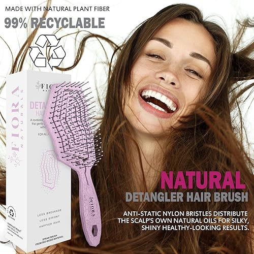 Miniatura 4 de Fiora Naturals Cepillo desenredante para el cabello, 100% biológico, cepillo desenredante con cerdas ultrasuaves, se desliza a través de los enredos