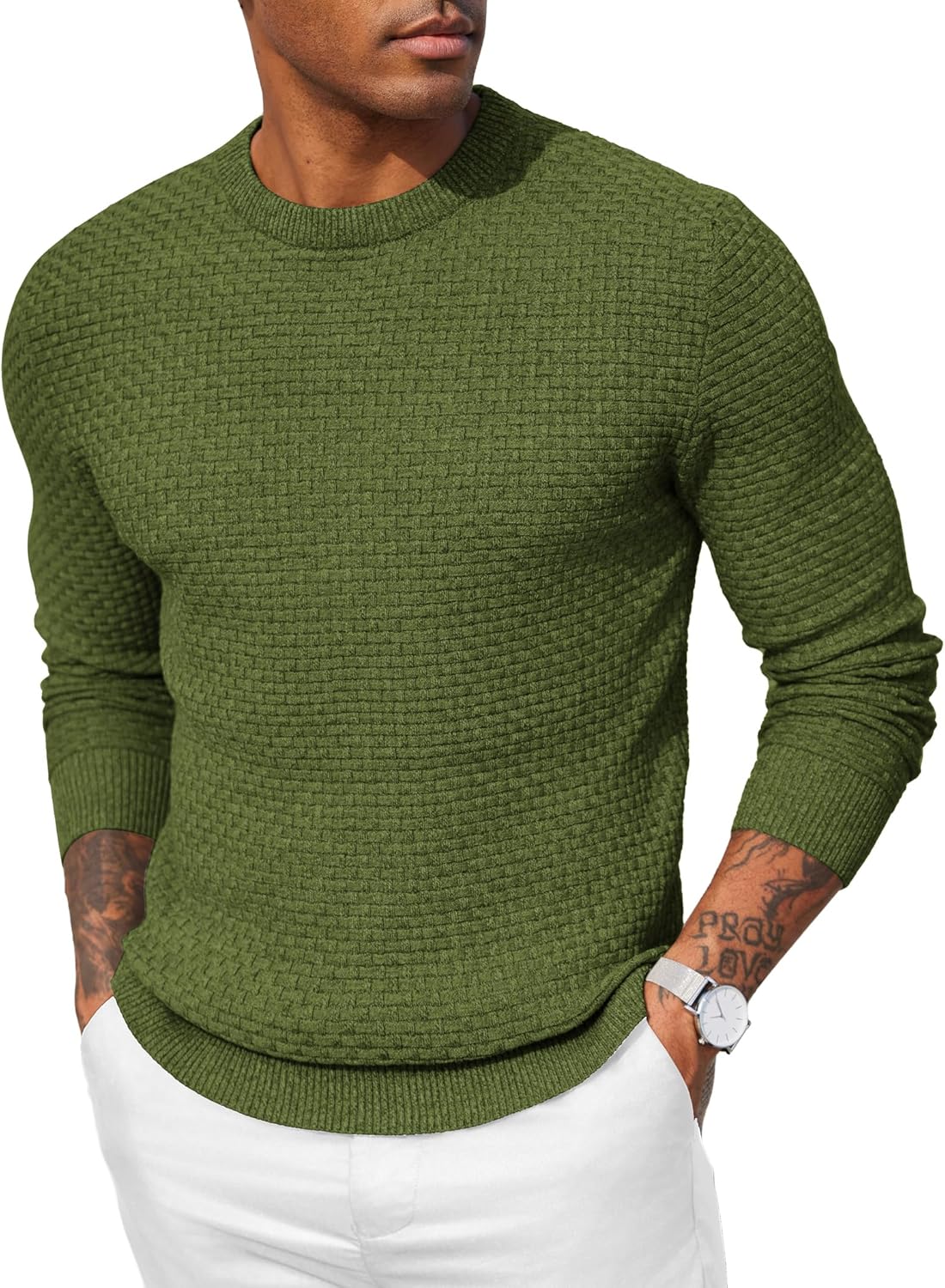 COOFANDY Men Dress Crewneck Sweater Pullover Knit Long...