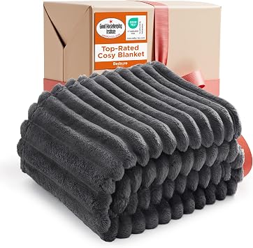 Bedsure Fleece Throw Blanket for Sofa - Fluffy Throw, Dark Grey, 130x170 cm