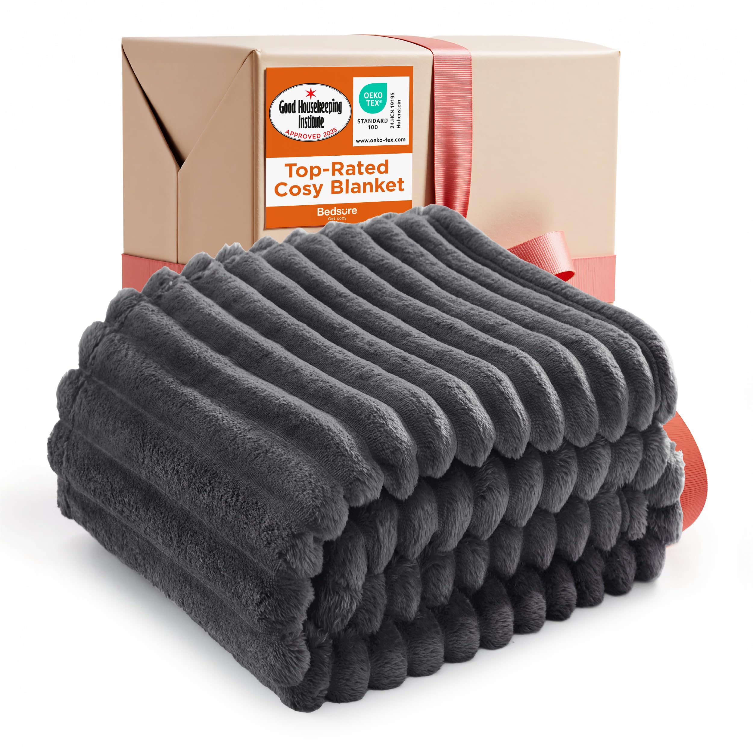 Bedsure Bed Blankets King Size - Fleece Blanket Fluffy Cosy Warm Blankets, Soft Cute Double Size Throw Gifts for Women and Girls, Dark Grey, 230x270 cm — view 37