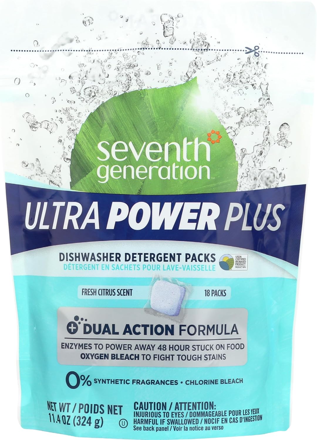 Seventh Generation Power+ Dishwasher Detergent Packs Fresh Citrus scent 1 for sparkling dishes Dishwasher tabs 70 count