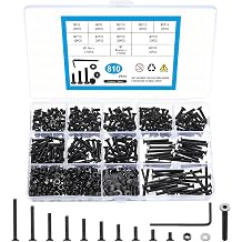 810 Pcs M3 Metric Screw Assortment, Flat Head Machine Screw Assortment Kit, Countersunk Hex Socket Cap Screws Set with Washers, Countersunk Bolts and Nuts Set with WrenchBlack