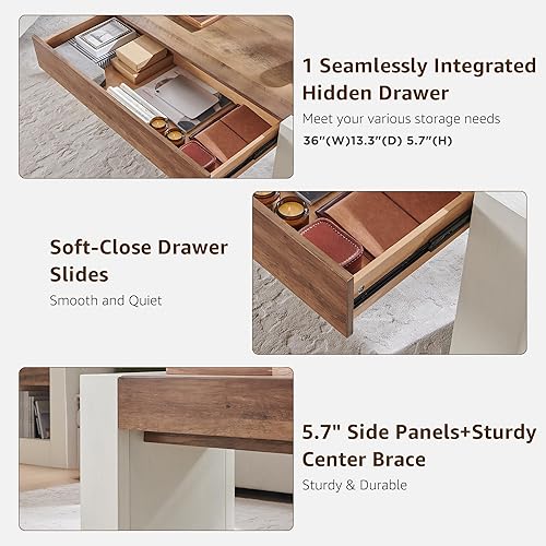 Miniatura 6 de OKD Mesa de café de 48" moderna estilo casa de campo, mesa de madera para sala de estar con cajón de almacenamiento oculto, mesas centrales