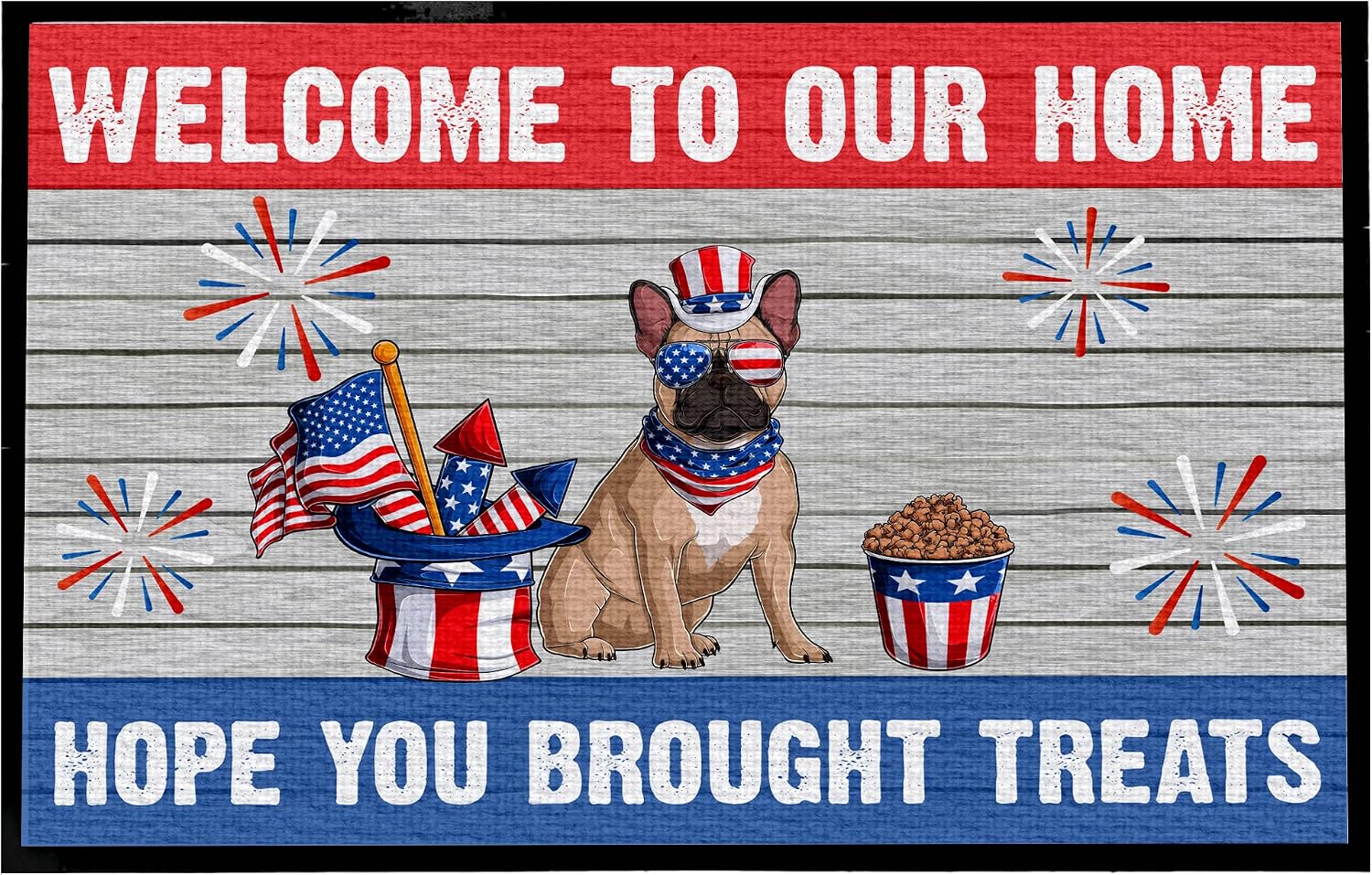 VictoryStore 4th of July Dog Doormat, 24 x36 Inches, Welcome to Our Home Hope Your Brought Treats Door Mat, Patriotic USA Door Mat (German Shepherd)