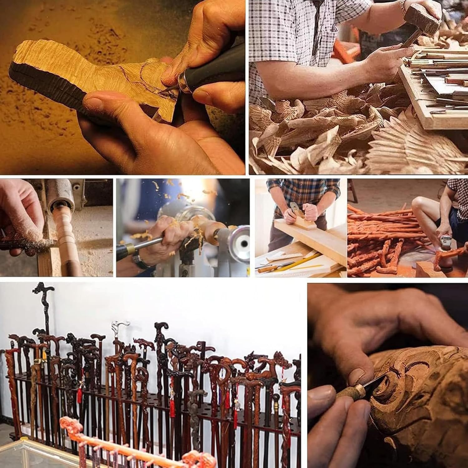 Handgeschnitzter Gehstock - Ergonomischer Griff - Vintage Holz Gehstock für Senioren und Erwachsene