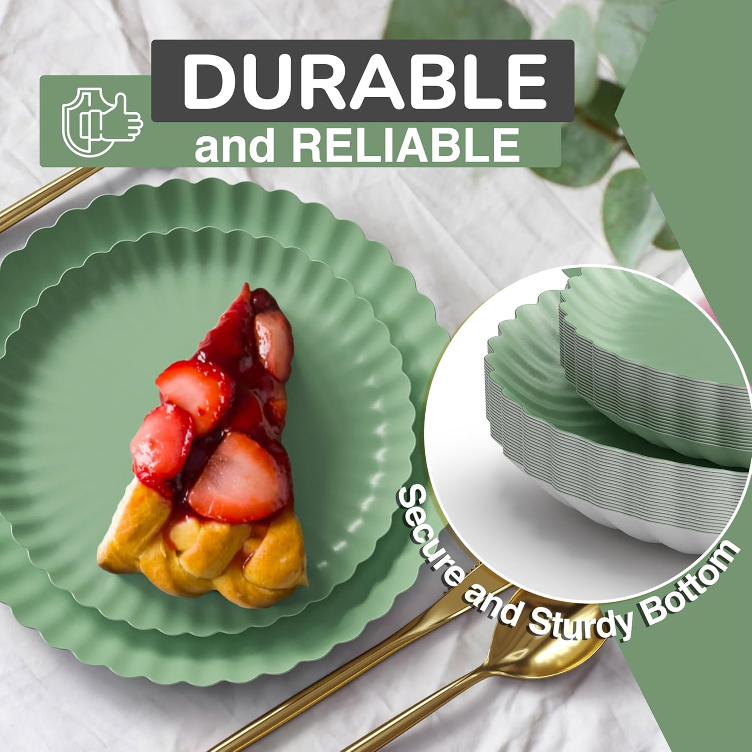 Trendables Floral Paper Plates 8.5 Inch & 10.5 Inch 80 Pcs Dinner Plate Set Fancy Disposable Plates for Party for 40 Guests 40 X 8 & 40 X 10 Large & Small Paper Plate Set for Parties Matcha