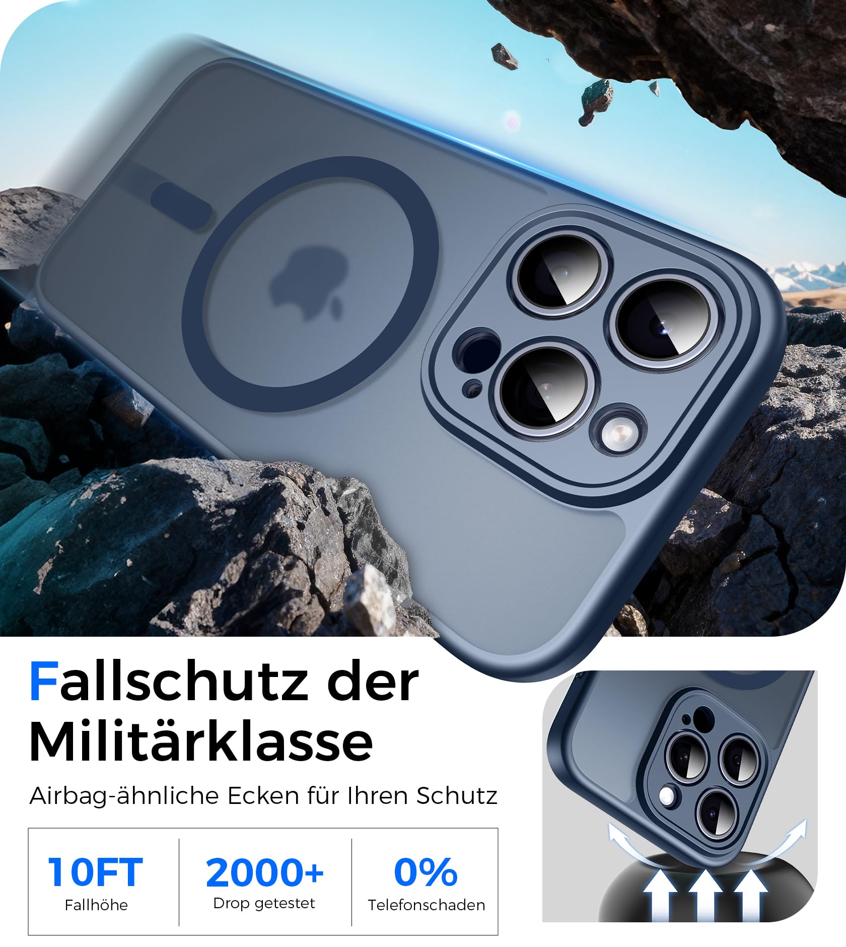 Natiiozie Cover Magnetica per iPhone 15 Pro Compatibile con MagSafe, Protezione Fotocamera Integrata Antiurto, Traslucida Opaca Posteriore Protettiva Case iPhone 15 Pro Custodia 6.1", Blu