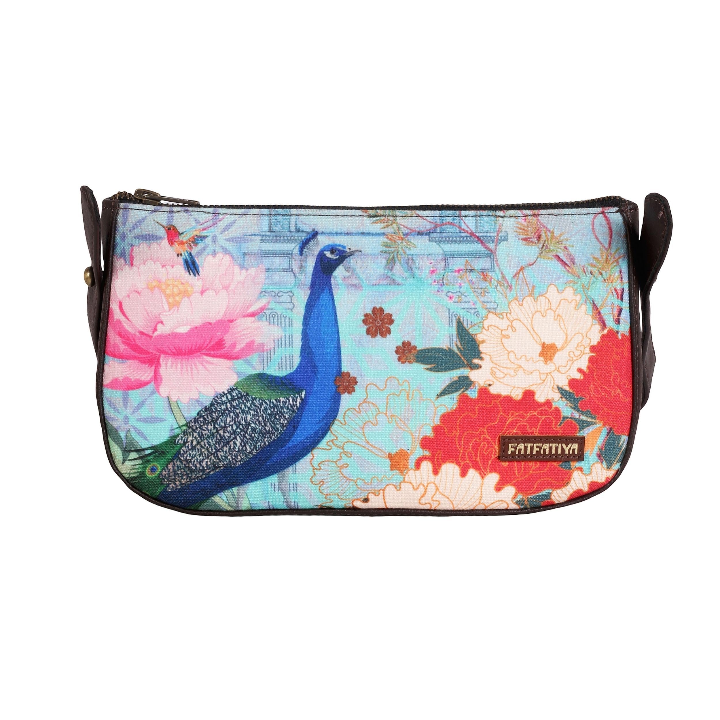 Peacock Print Women Shoulder Bag – Floral Ethnic Handbag with Adjustable Strap & Zip Closure-image-28