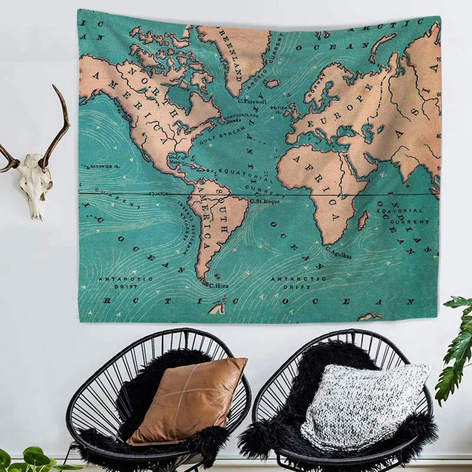 Tapiz de poliéster KnSam de alta calidad con mapa del mundo vintage azul de 150x130 cm