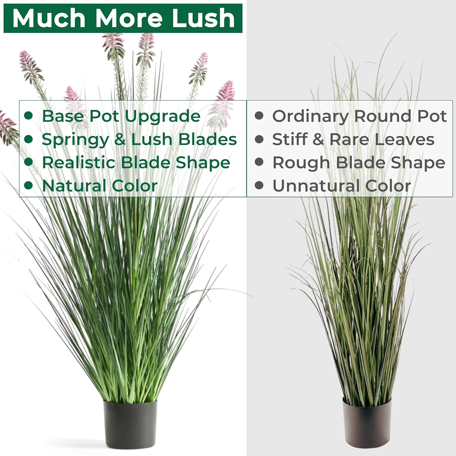 FloraFairy 4ft 2-Pack Horsetail Reed Grass with Purple Cockscomb Flower, 48in Tall Indoor Outdoor Green Onions Fake Plants in Pot, Home Office Decorative Artificial Plant & Greenery, Wedding Décor