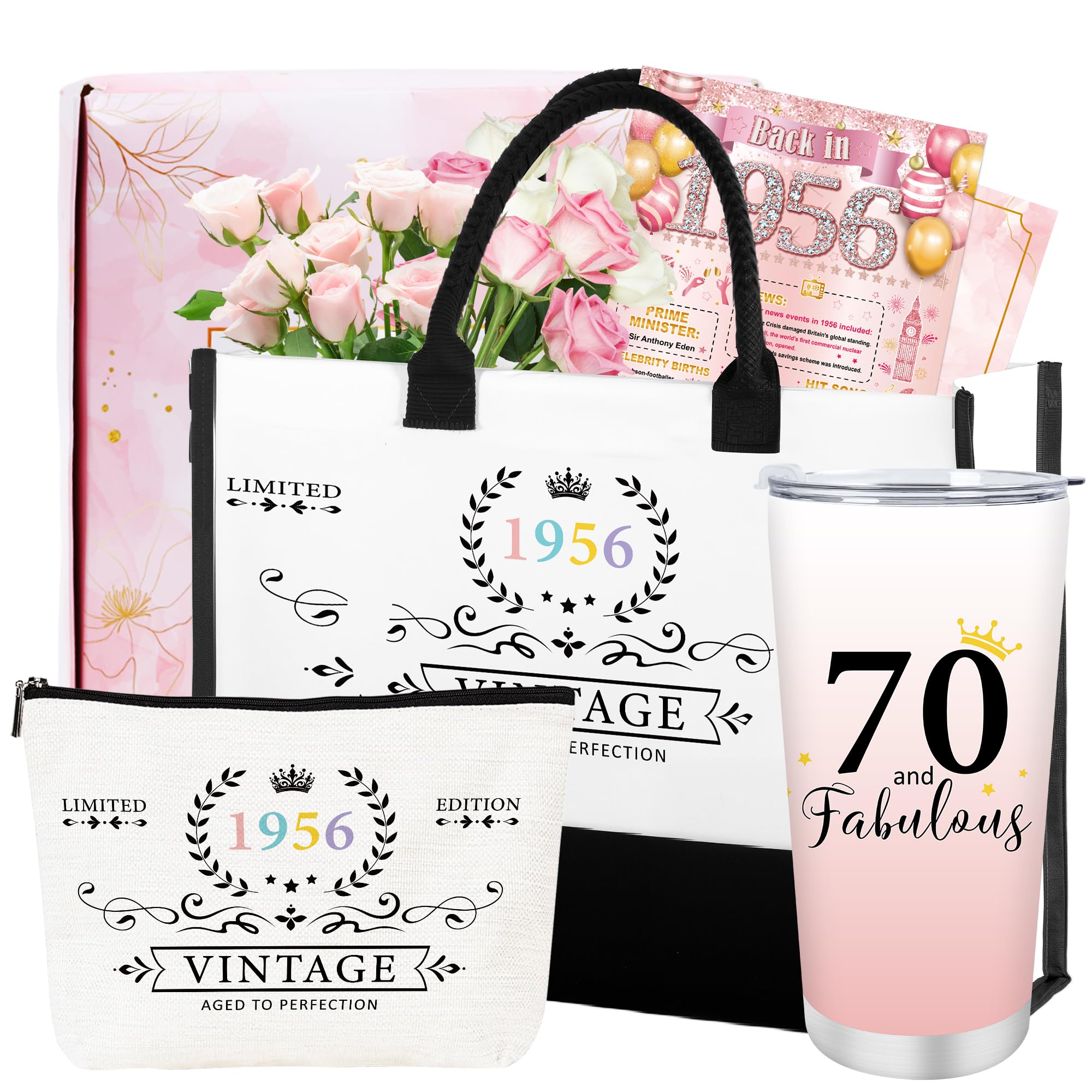 Eiapadeor 1956 70th Birthday Gifts for Women - Happy 70th Birthday Basket Gifts Box for Women Female Wife Mom Sister Daughter Friends Her Girlfriend Coworker for 70 Year Old Lady Present
