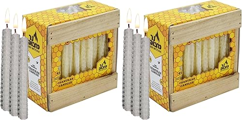 Ner Mitzvah Honeycomb Beeswax Chanukah Candles - Standard Size Candle Fits Most Menorahs - Premium Quality Pure Bees Wax - White - 45 Count for All