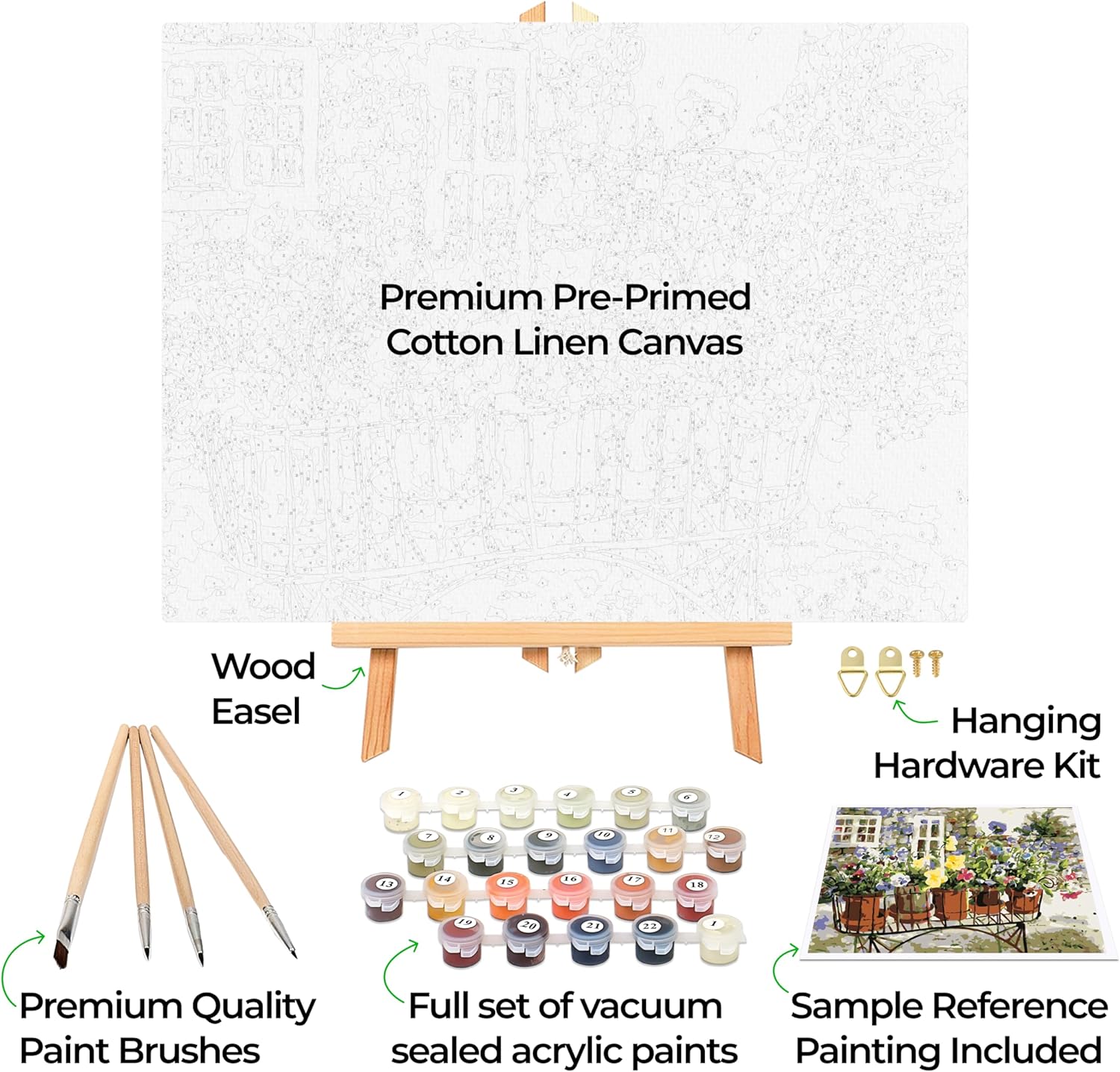 Ledgebay DIY Paint by Numbers Kit for Adults Framed Canvas Beginner to Advanced Paint by Numbers Kit, Kits Include Acrylic Paint Set, Brushes & Tabletop Easel (Ritas Pansies 12" x 16" Framed)