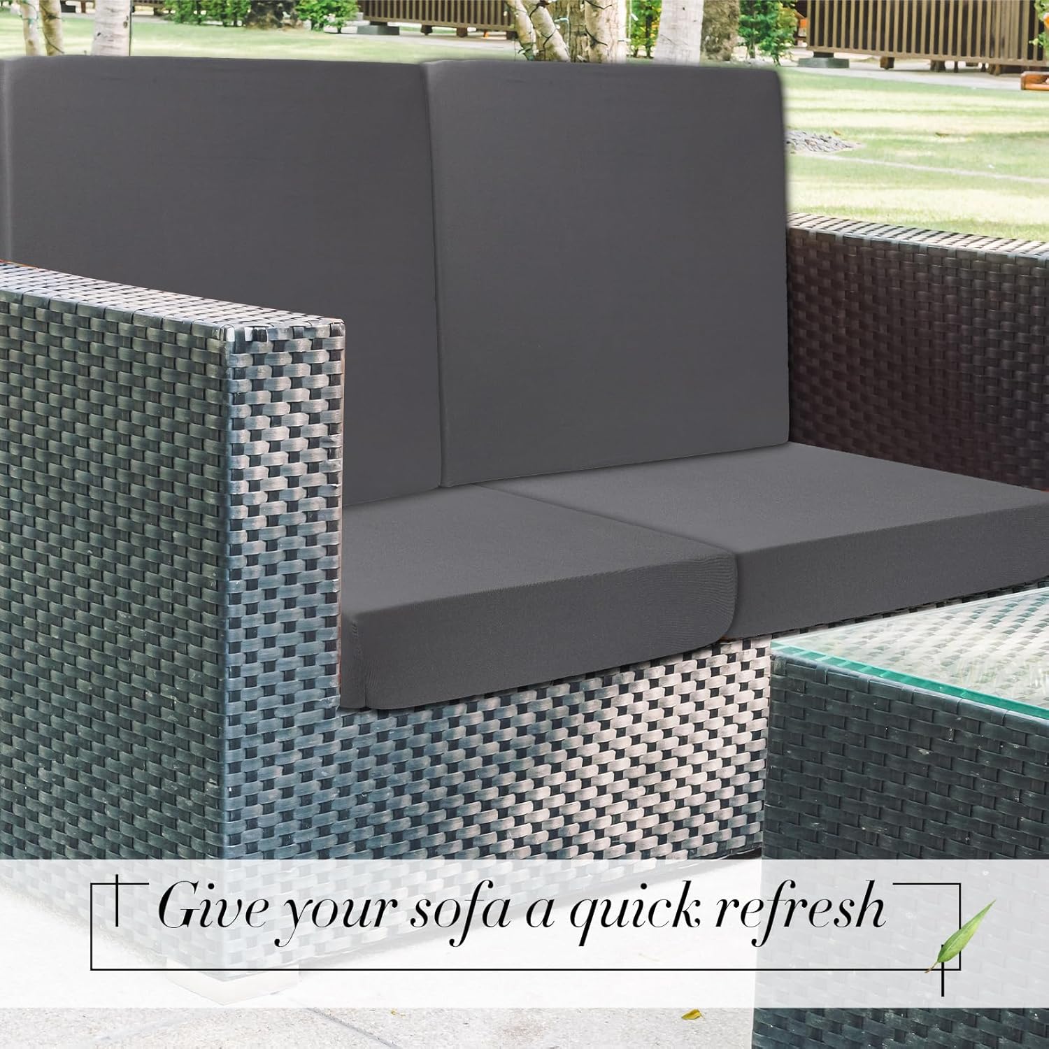 8Pcs Patio Cushion Covers Stretch Outdoor Couch Cushion Covers Slipcovers Sets Replacement Furniture Sofa Chair Seat Couch Washable(Dark Gray)