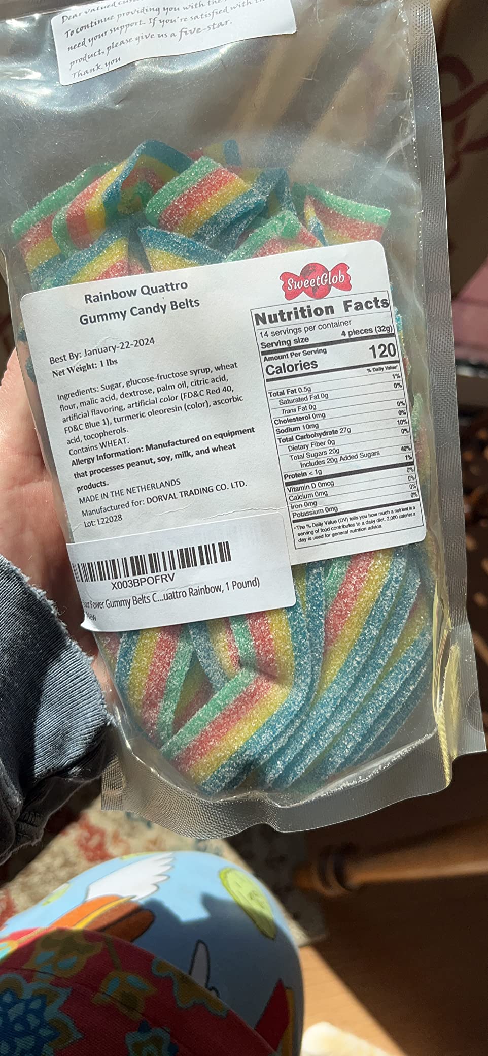 Sour Gummy Belts Candy (Sour Pineapple, 1 Pound) Grocery