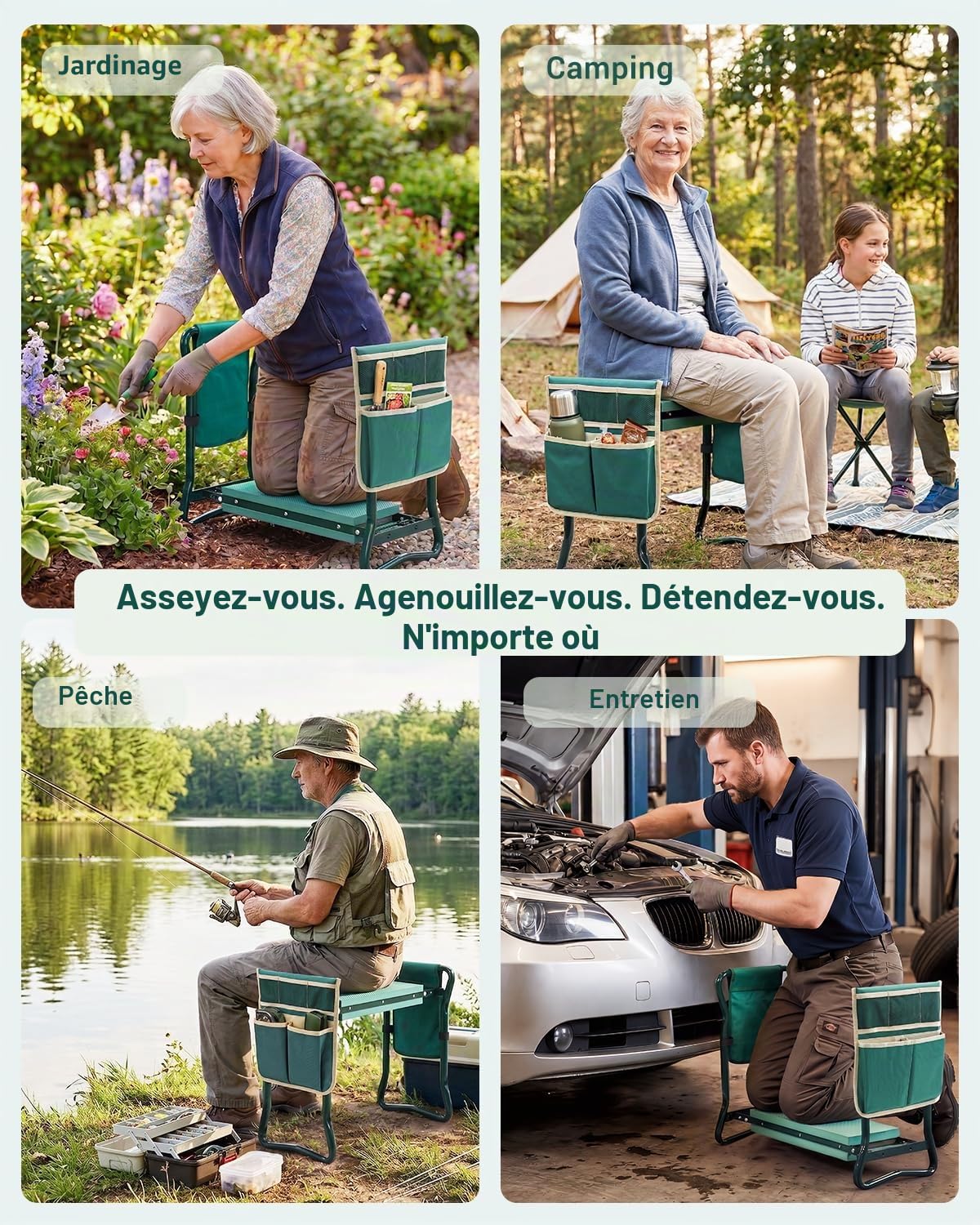 Ohuhu Agenouilloir et siège de Jardin 2 en 1 Robuste avec Coussin en Mousse EVA, Banc de Jardinage Pliable avec 2 Poches à Outils, Portable, idée Cadeau pour Femmes, Hommes, Personnes âgées