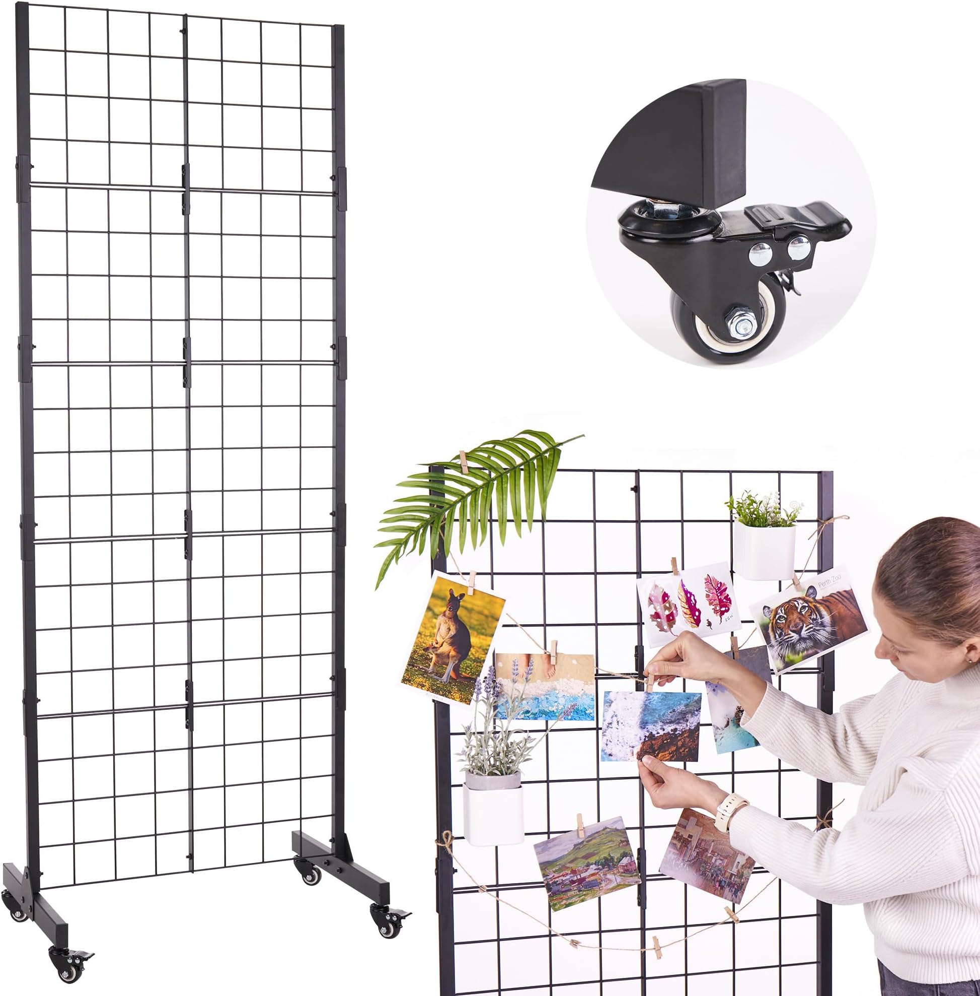 ODOXIA Grid wall | Black Metal Display Rack With Wheels | Display Racks For Craft Shows | Space-saving Gridwall Panels & Units | Retail Panel | Portable Retail Grid