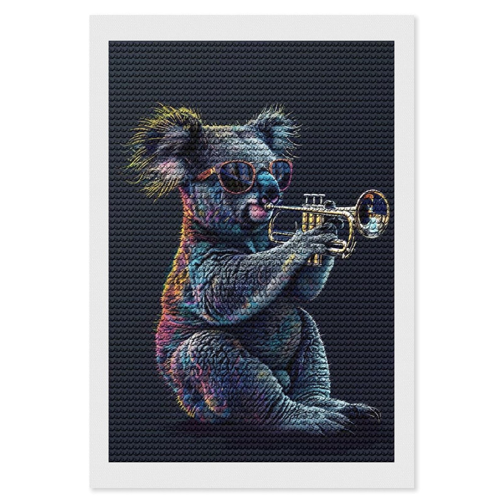 Junmoney Koala Trumpet Diamond Painting Set 8"x12", Modern Decor, for Beginners, Printed Canvas, Thoughtful Handmade Gift, with Tool Kit