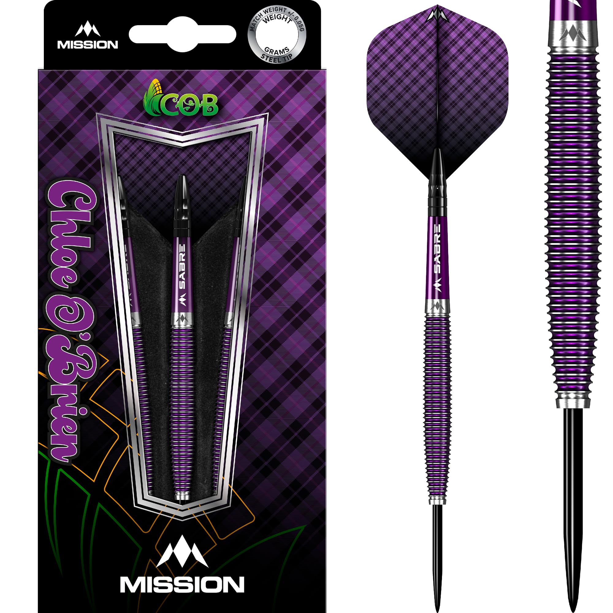 Mission Darts Chloe O'Brien Darts | Steel Tip | Electro Purple, 95% Tungsten, 25g (D1665)