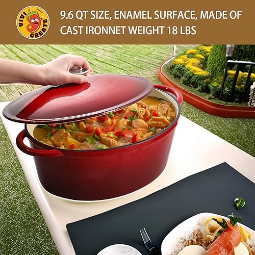 Miniatura 5 de Vivicreate Horno holandés de hierro fundido esmaltado de 9.6 cuartos de galón, color degradado rojo, olla de hierro fundido (9.6 QT)