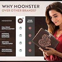 Vista 4 de moonster Refillable Leather Journal Embossed Heart Shape Cover Design Journals with Pen – Milled A5 Leather Journal Lined Paper - Journals for Women