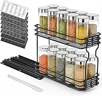 SpaceAid Pull Out Spice Rack Organizer for Cabinets - Heavy Duty 2-Tier Slide Out Seasoning Rack with 415 Labels, 4.5"W x 10.75"D