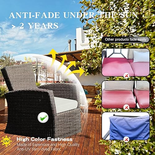 Miniatura 4 de ClawsCover Paquete de 3 fundas de repuesto para cojines de asiento de patio al aire libre para 4 piezas de mimbre de 4 plazas, juego de conversación