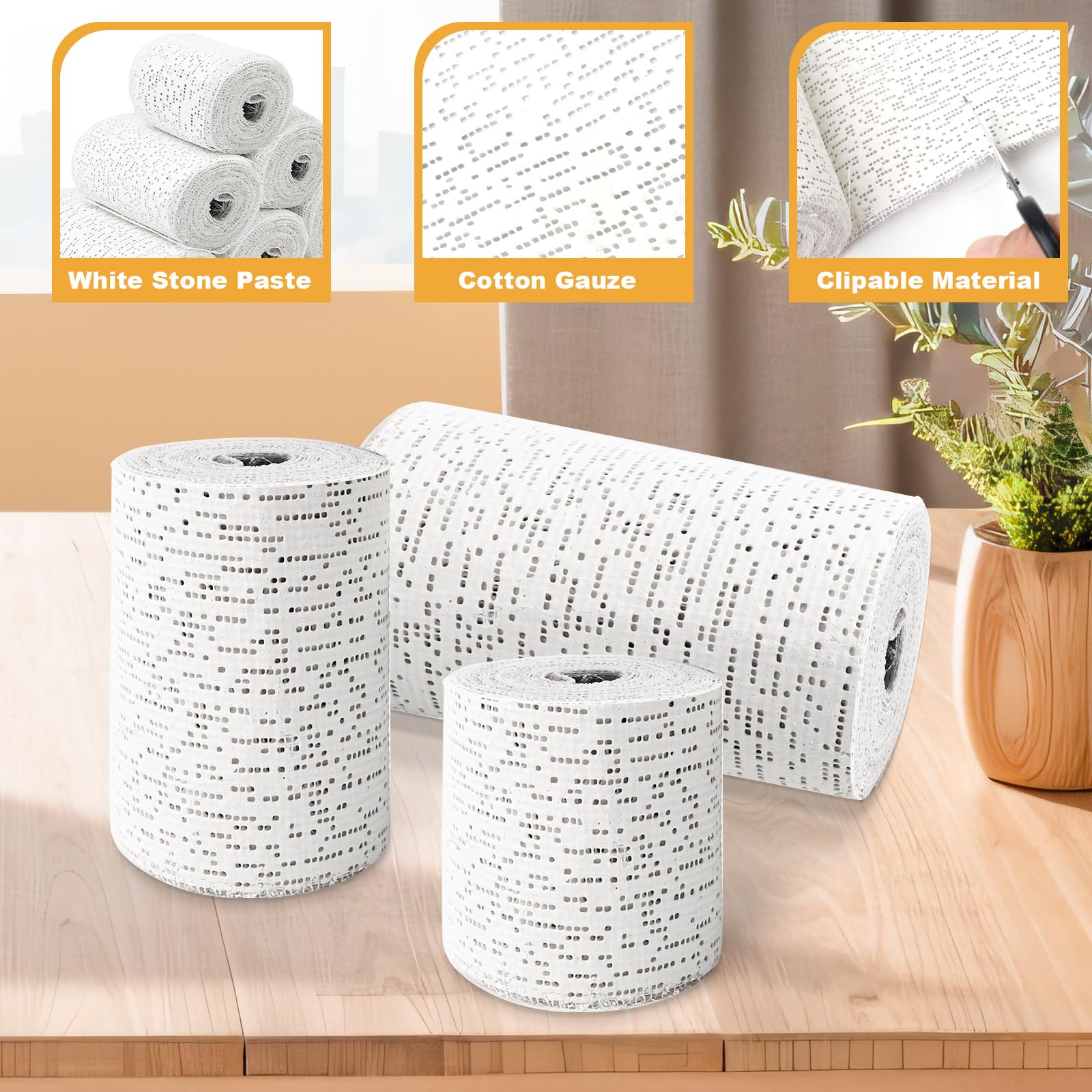 5/7.5/10cm x 2.7m Rollo de Vendas de Escayola, 6 Rollos Vendaje Ideal para Hacer Moldes, Transpirabilidad Tela de Yeso para Modelar, Excelente Plasticidad Esparadrapo Artístico para Creativo Máscara