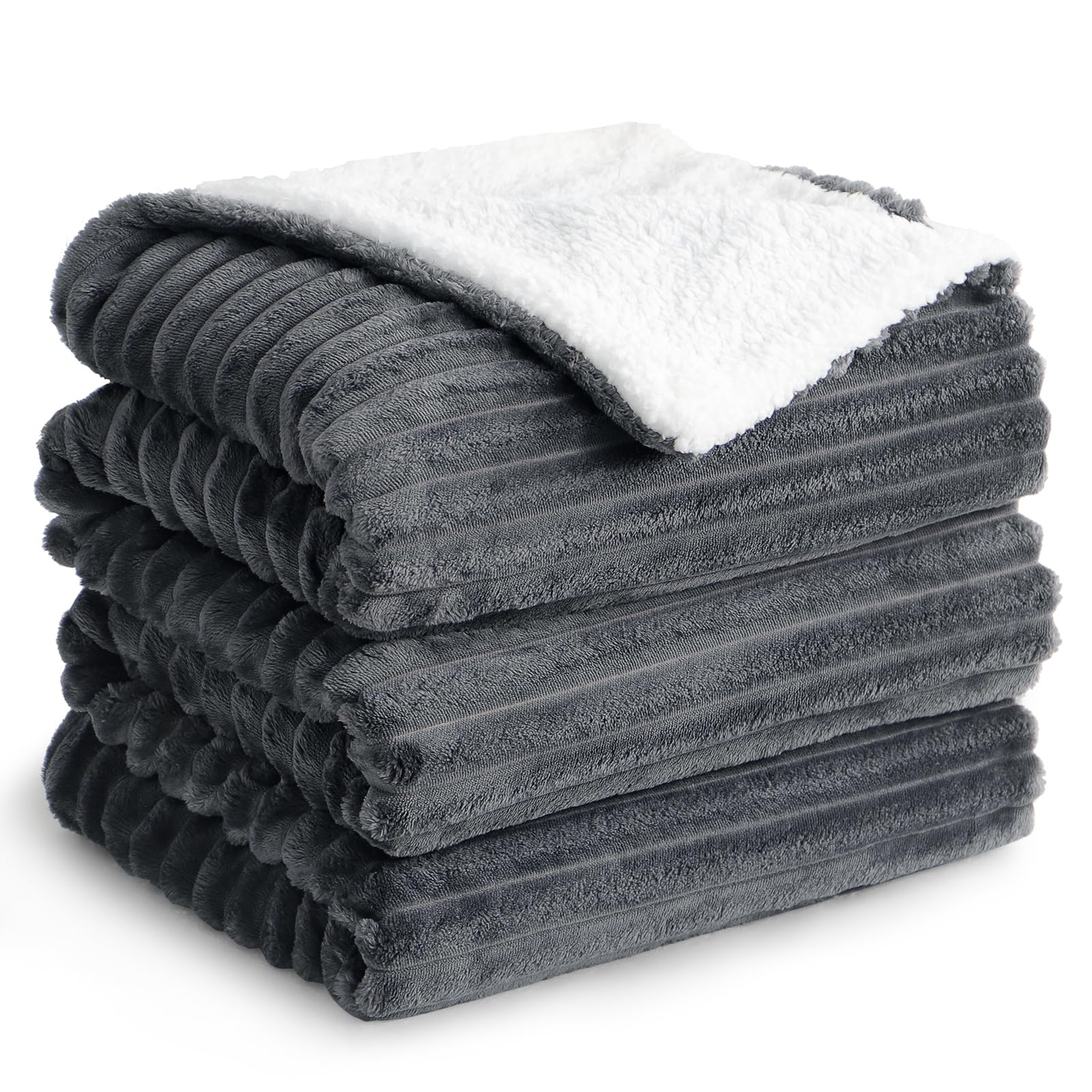 Aisbo Manta Cama Invierno para Cama 180/200, Sherpa Franela Reversible Polar con Cordón para Sofá, Borreguito Gruesa, Suave, Caliente, Sillón, Transpirable para Invierno (Gris, 230 x 270 cm) OEKO-TEX STANDARD 100