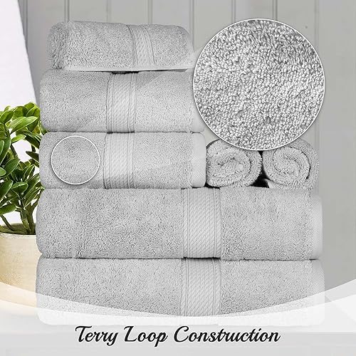 Miniatura 3 de SUPERIOR - Juego de toallas lisas de algodón egipcio, toallas para cara de 13 x 13 pulgadas, color plateado, 6 piezas