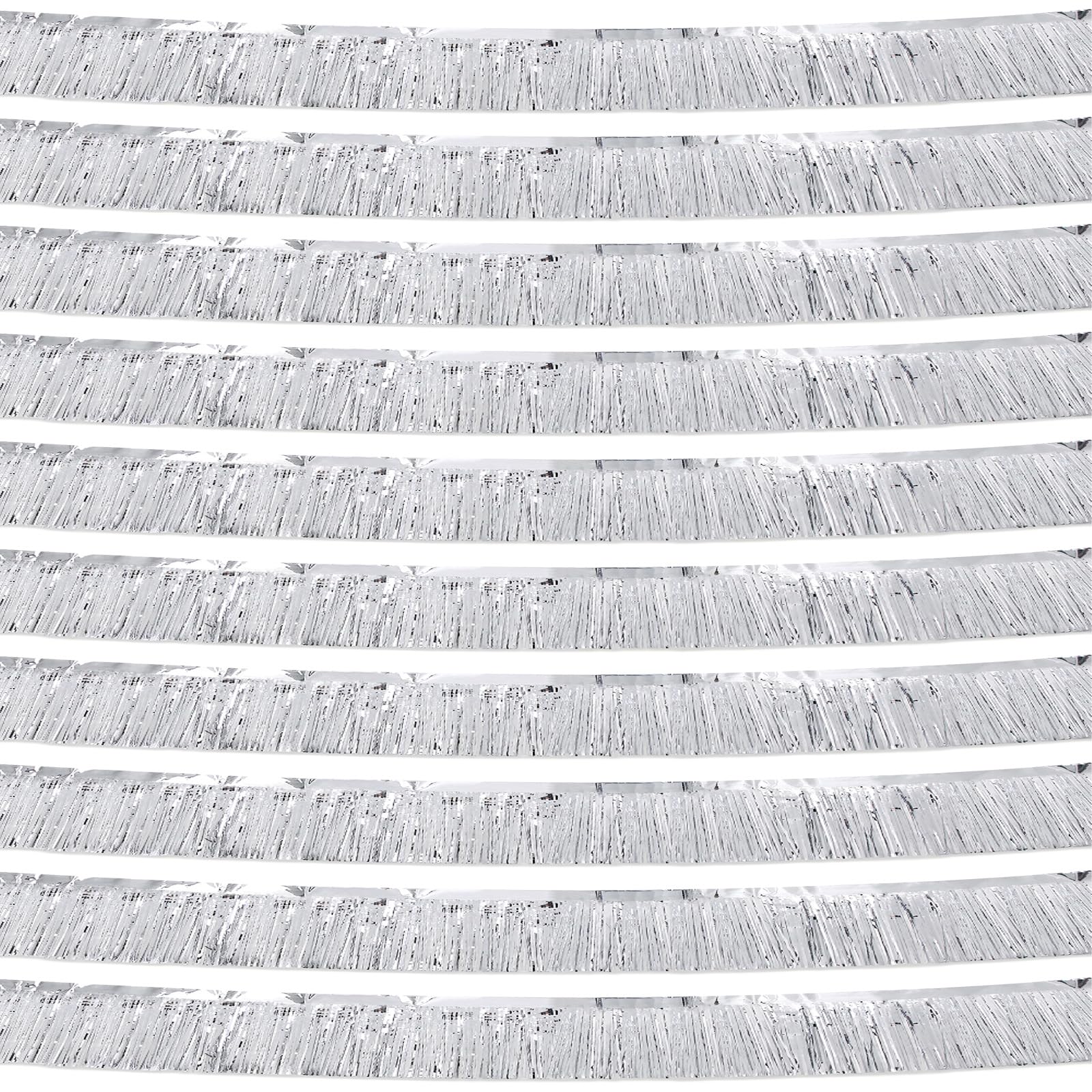 10 Pack 10 Feet Silver Foil Fringe Garland Metallic Tinsel Streamers Wall Hanging Tinsel Fringe Banners for Parade Floats Birthday Party Halloween Christmas New Year Mardi Gras Decorations (Silver)