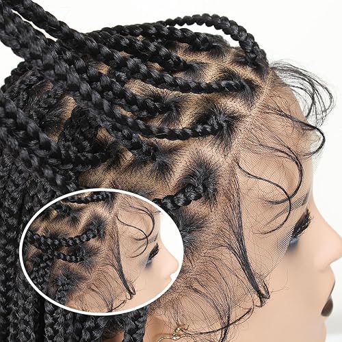 Miniatura 6 de Peluca de trenzas de encaje frontal HD de 30 pulgadas de 13 x 8 pulgadas con rizado francés, pelucas trenzadas con extremos rizados, pelucas