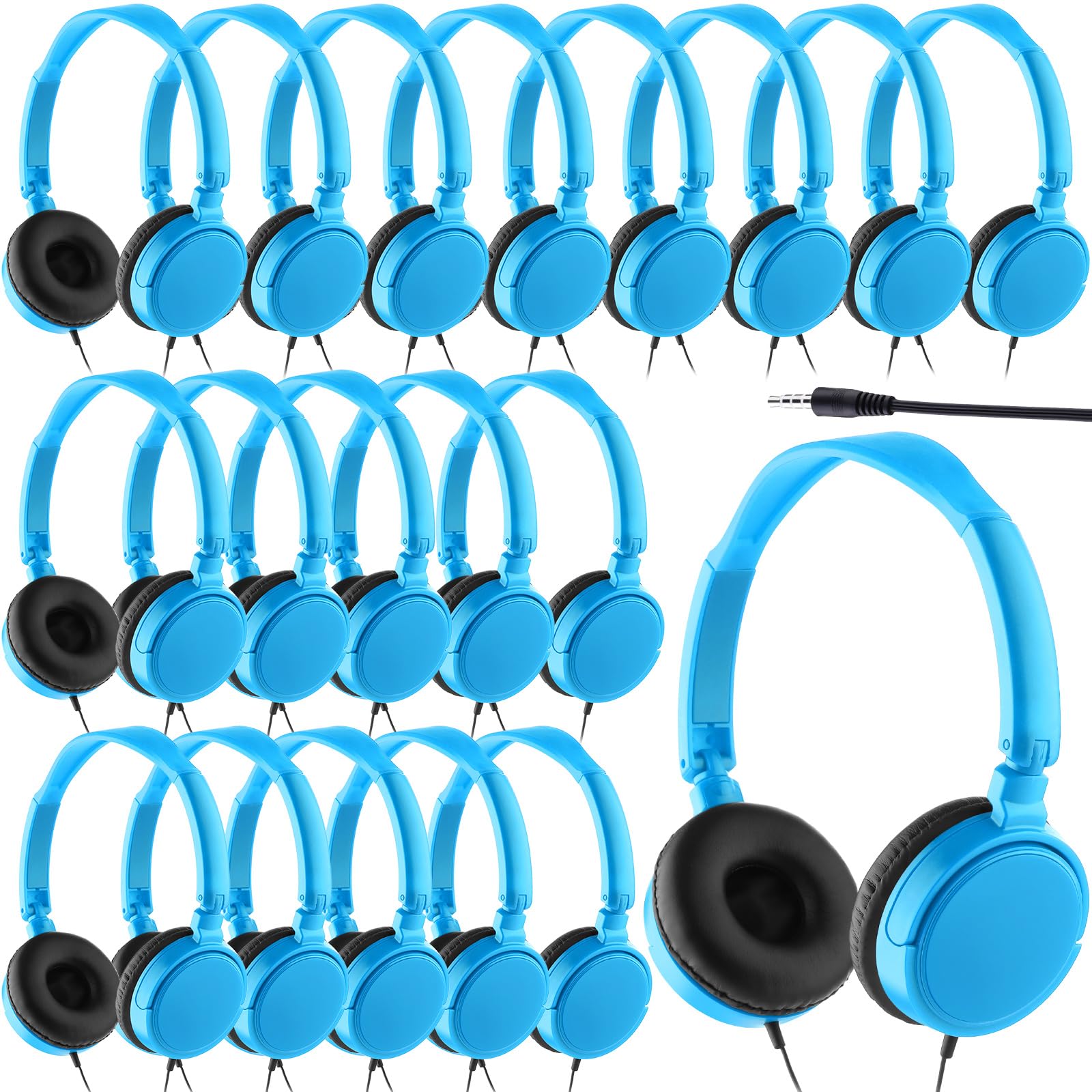 Yunsailing 18 Pack Classroom Headphones Bulk, Wired Headphones,Blue