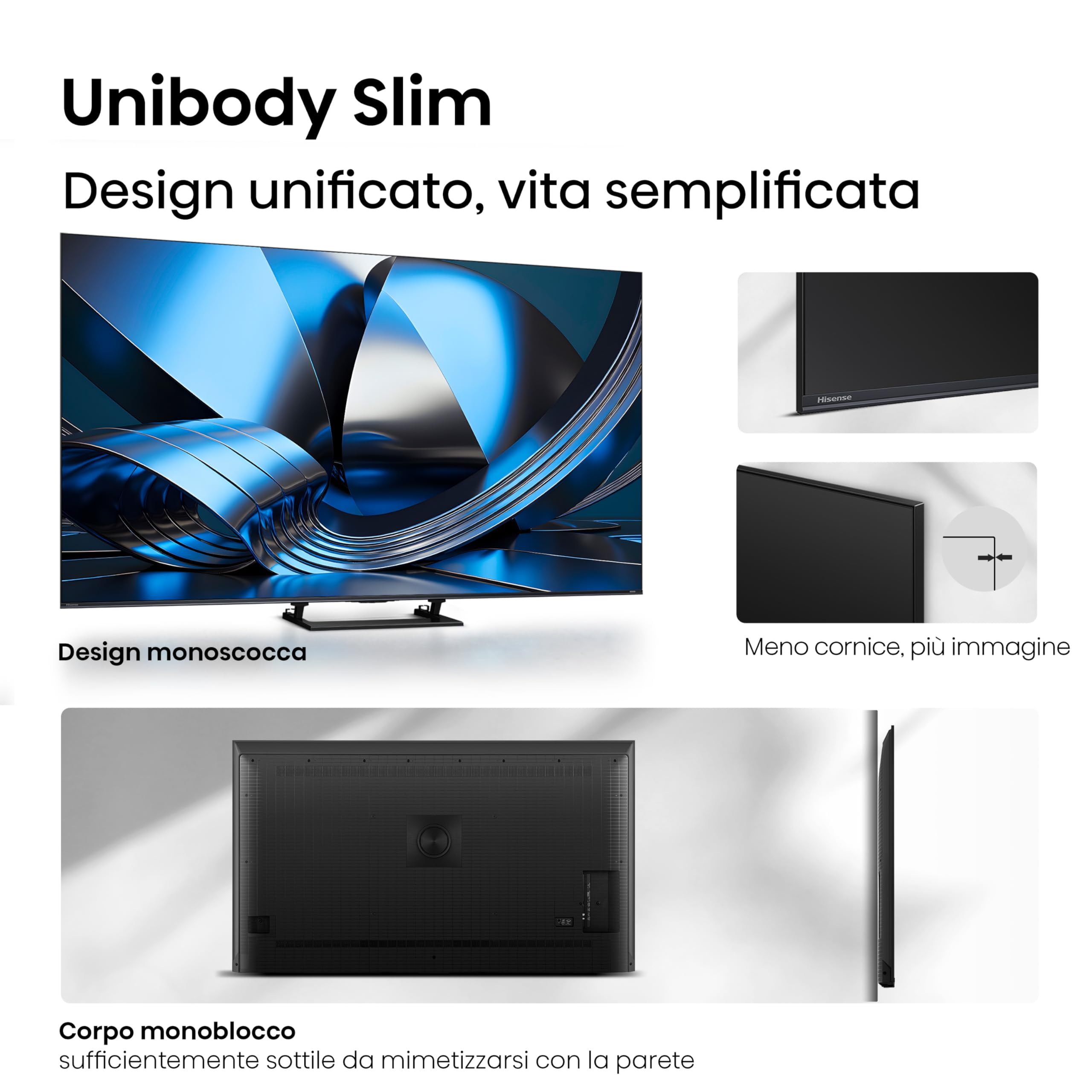 Hisense Smart TV MiniLED 55" 4K TV 55U7SE | Dolby Atmos 2.1 By Devialet, Dolby Vision IQ, HDR10+, VIDAA OS, Alexa, lativù 4K, Wifi, BT, Airplay2, 2026 Model
