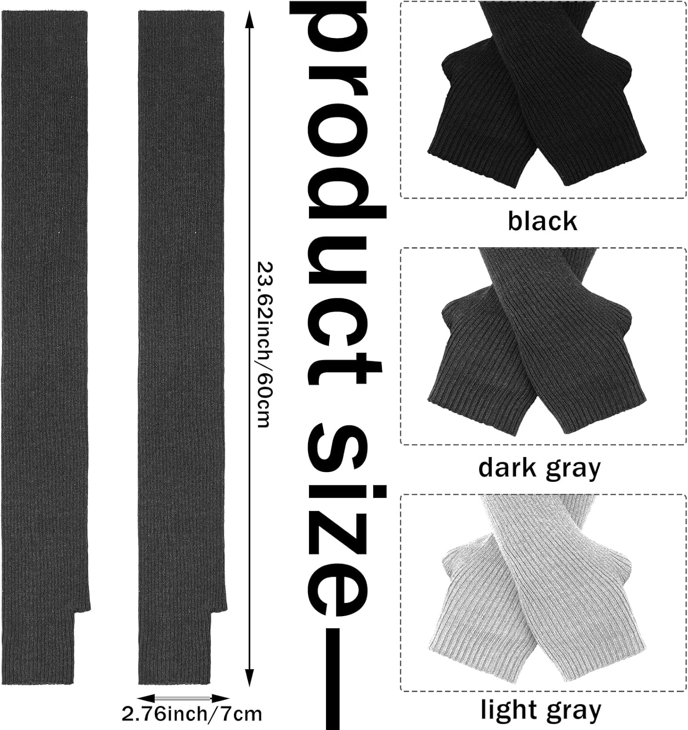 Jadive 3 Pairs Women Arm Warmers Soft Wool Blend Warm Long Fingerless Gloves Black Gray Knit Arm Sleeves Knit Mitten Women Gloves with Thumbhole for Winter - Image 4