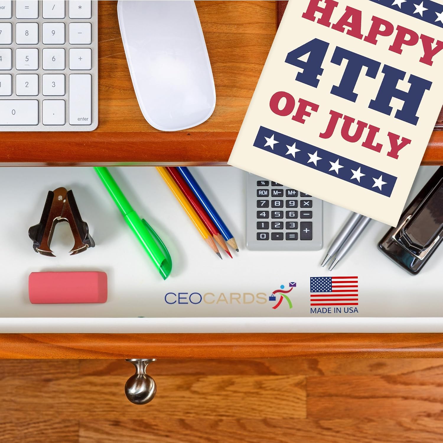 Independence Day Cards for Family & Business (Patriotic Cheers) Happy 4th of July Bulk Greeting Card Set Pack of 25 with Red Envelopes (5x7 inch - A7) Office, Work, Employees & Clients (JF2403)