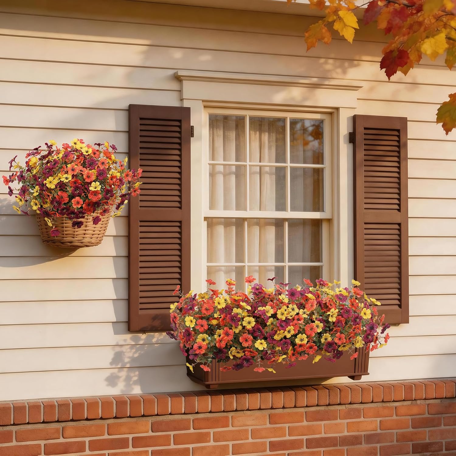 Hommyea Fall Artificial Fake Mums Flowers Plant for Outdoor Faux Home Decor | UV Resistant No Fade looks real Silk 12 Bundles Daisy Flower with Eucalyptus Leaves for Fall Decor Planters Patio Yard Garden