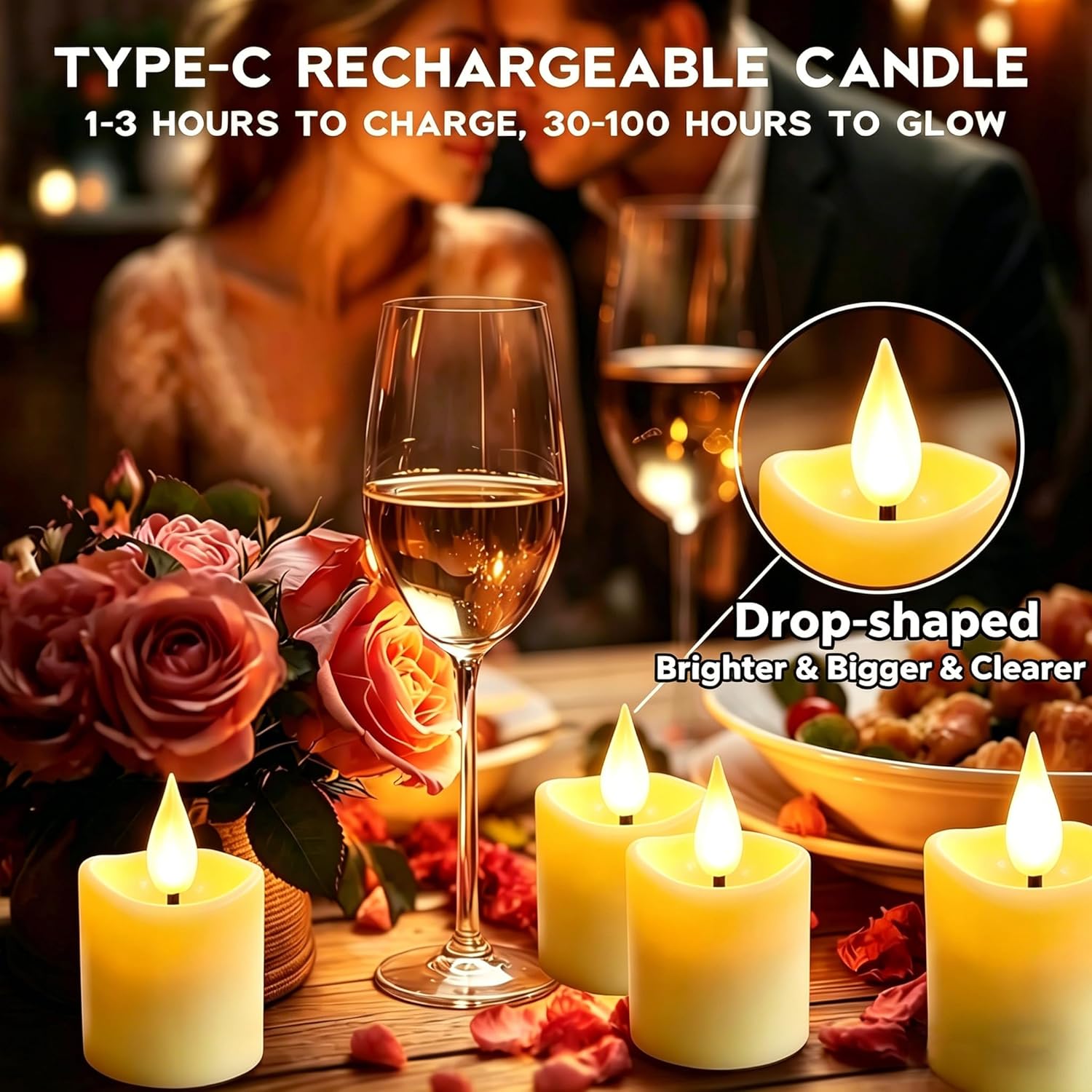 6Pcs Rechargeable Tea Lights: 1.5"x2.2" Flameless LED Votive Candles with Remote & Timer, USB Battery Operated Flickering Fake Tealights for Home Wedding Centerpiece Table Decor, Anniversary Christmas