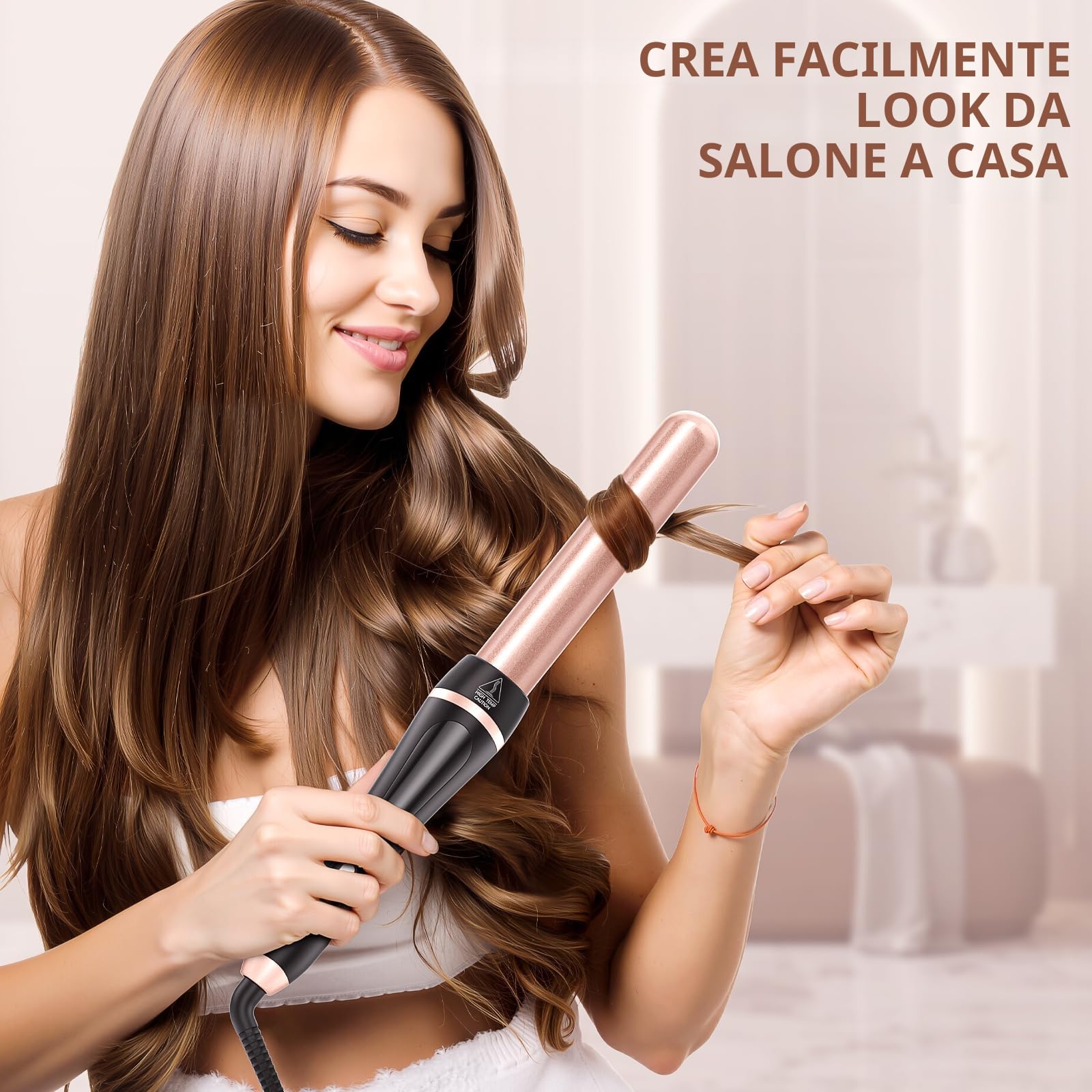 Ferro Arricciacapelli 5 in 1 Set Arricciacapelli Ceramica con Temperatura Regolabile 80°C - 230°C e Display LCD Piastra Onde per Capelli con 9-32mm Ferri di Diverso e Spegnimento Automatico