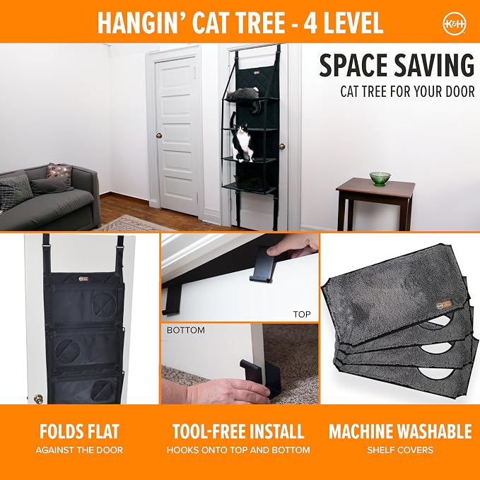 Mueble para Gatos Plegable de 4 Niveles para Puerta Gris miniatura 3