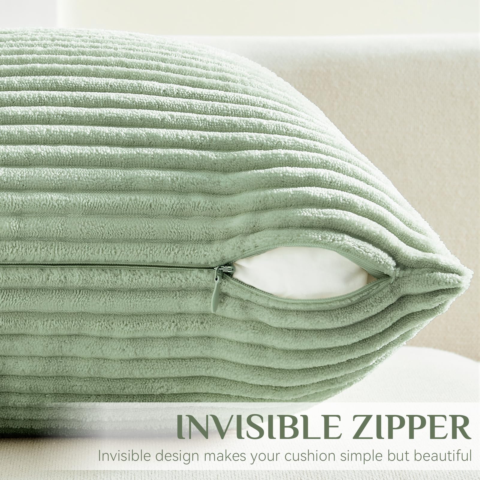 Softalker Set di 4 federe decorative per cuscini in morbido velluto a coste a tinta unita, 24 x 24 cm, decorazione moderna, per divano, camera da letto, soggiorno, verde/verde salvia