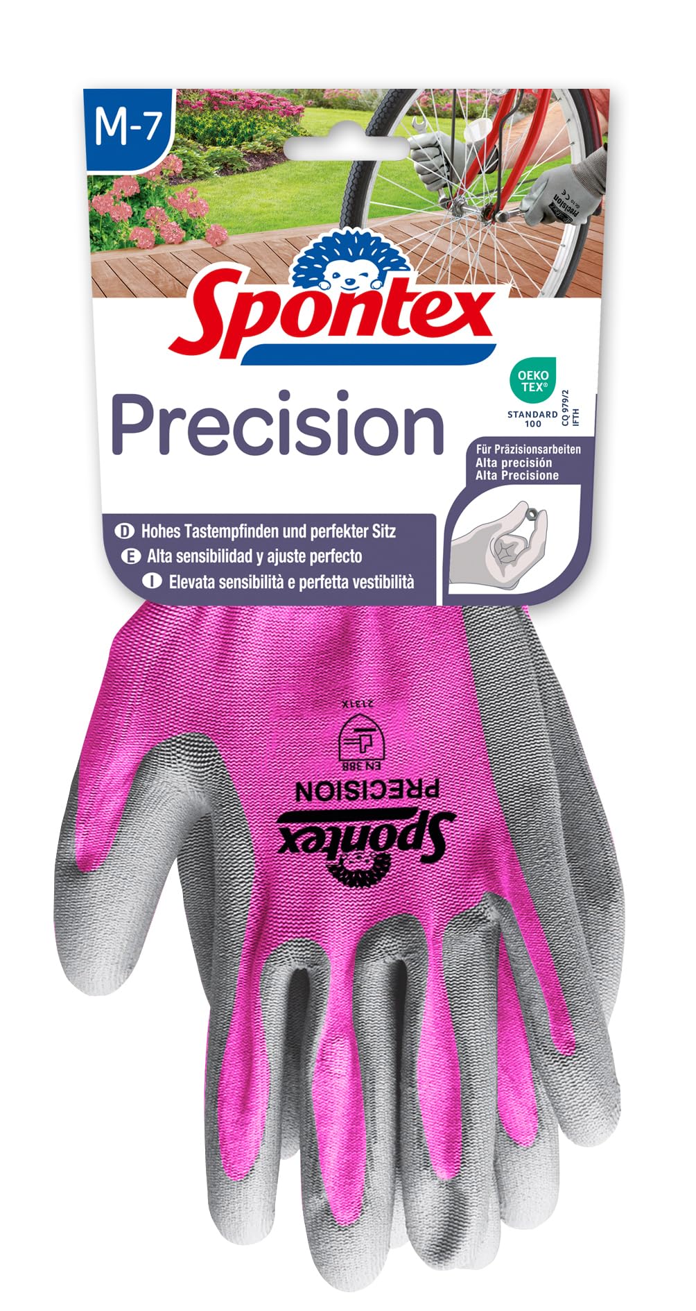 Spontex Precision Handschuhe, ideal für feine Arbeiten im Trockenbereich, mit PU-Beschichtung, hohes Tastempfinden, Farbe nicht frei wählbar, Größe M, 1 Paar, sortiert Baumarkt
