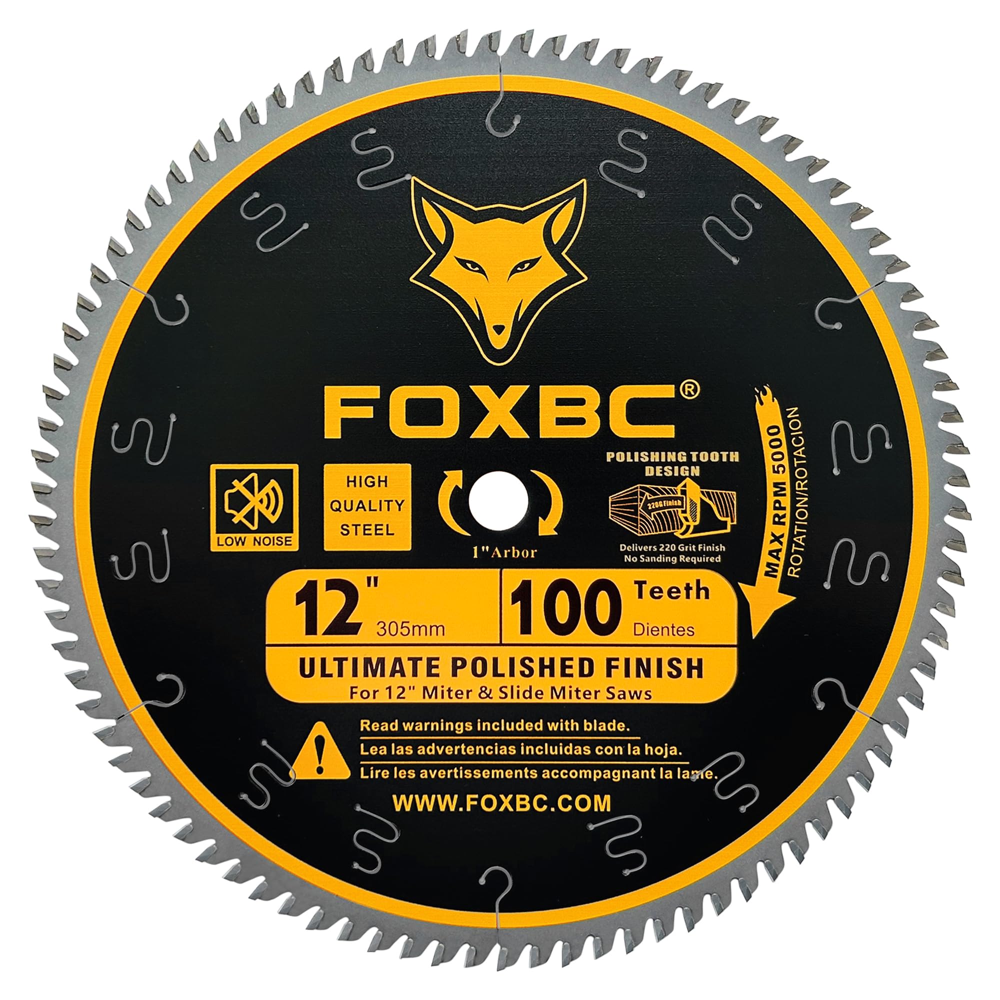 FOXBC 12 Inch Miter Saw Blade 100 Teeth Ultimate Polished Finish Saw Blade for Wood with 1 Inch Arbor