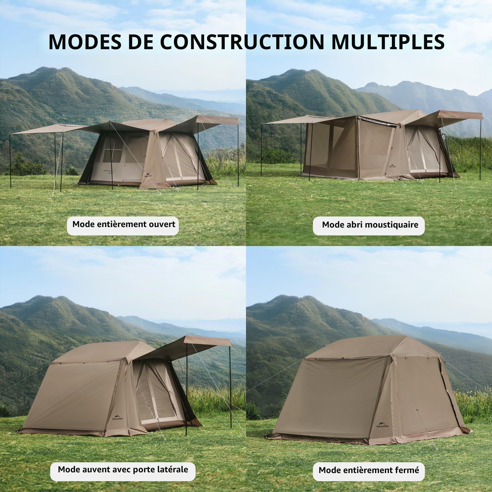 Naturehike Village 6.0/13.0/17.0 ㎡ Tente Familiale Pop Up Automatique de Camping pour 𝟒-𝟔 Personnes Grande Tunnel pour Les Voyages en Voiture Le Camping Les Fêtes en Plein Air