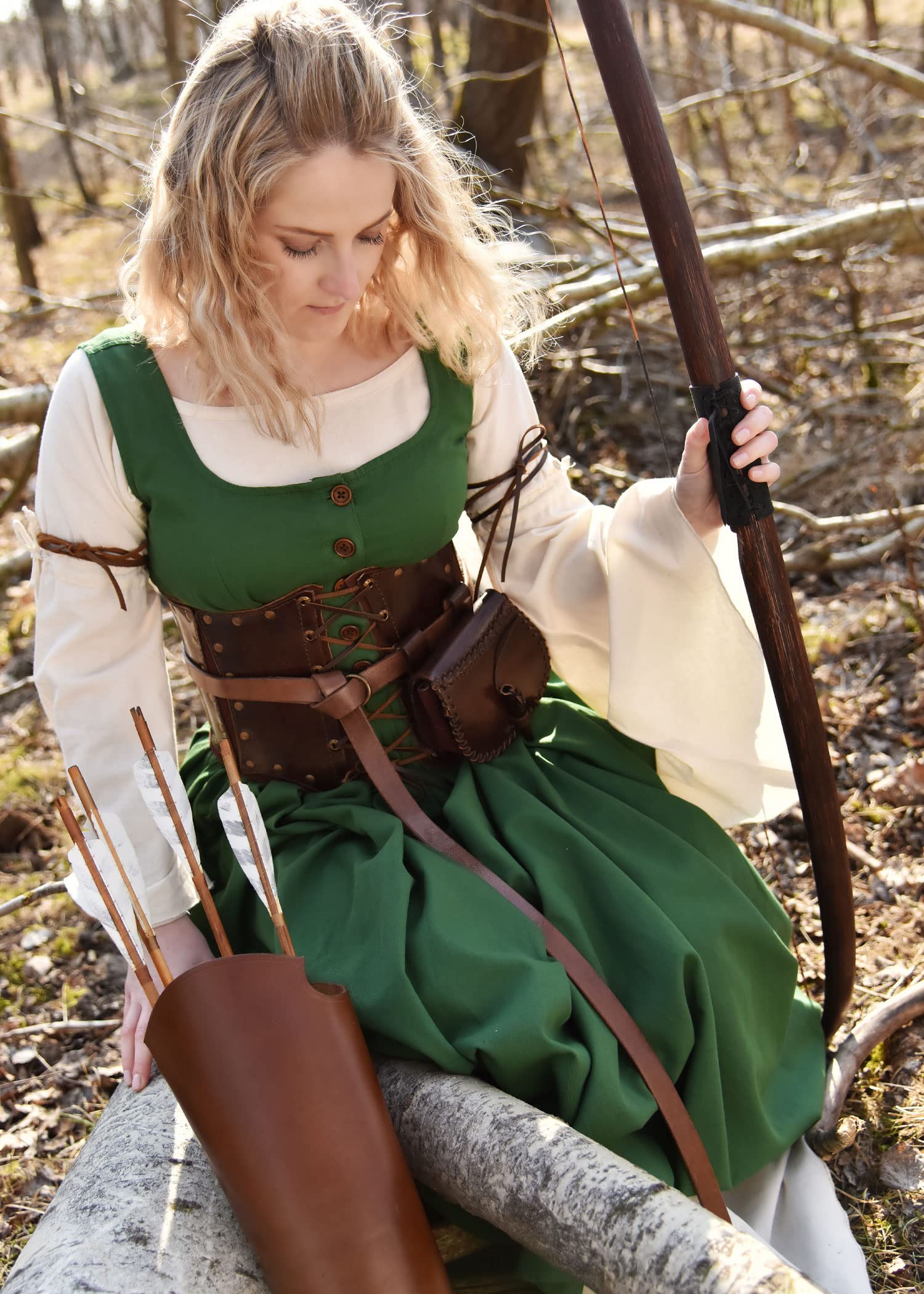 Battle-Merchant - Ärmelloses Mittelalter Kleid Lene für Damen - mit Taschen - Trägerkleid Bauernkleid Überkleid Mieder - Baumwolle