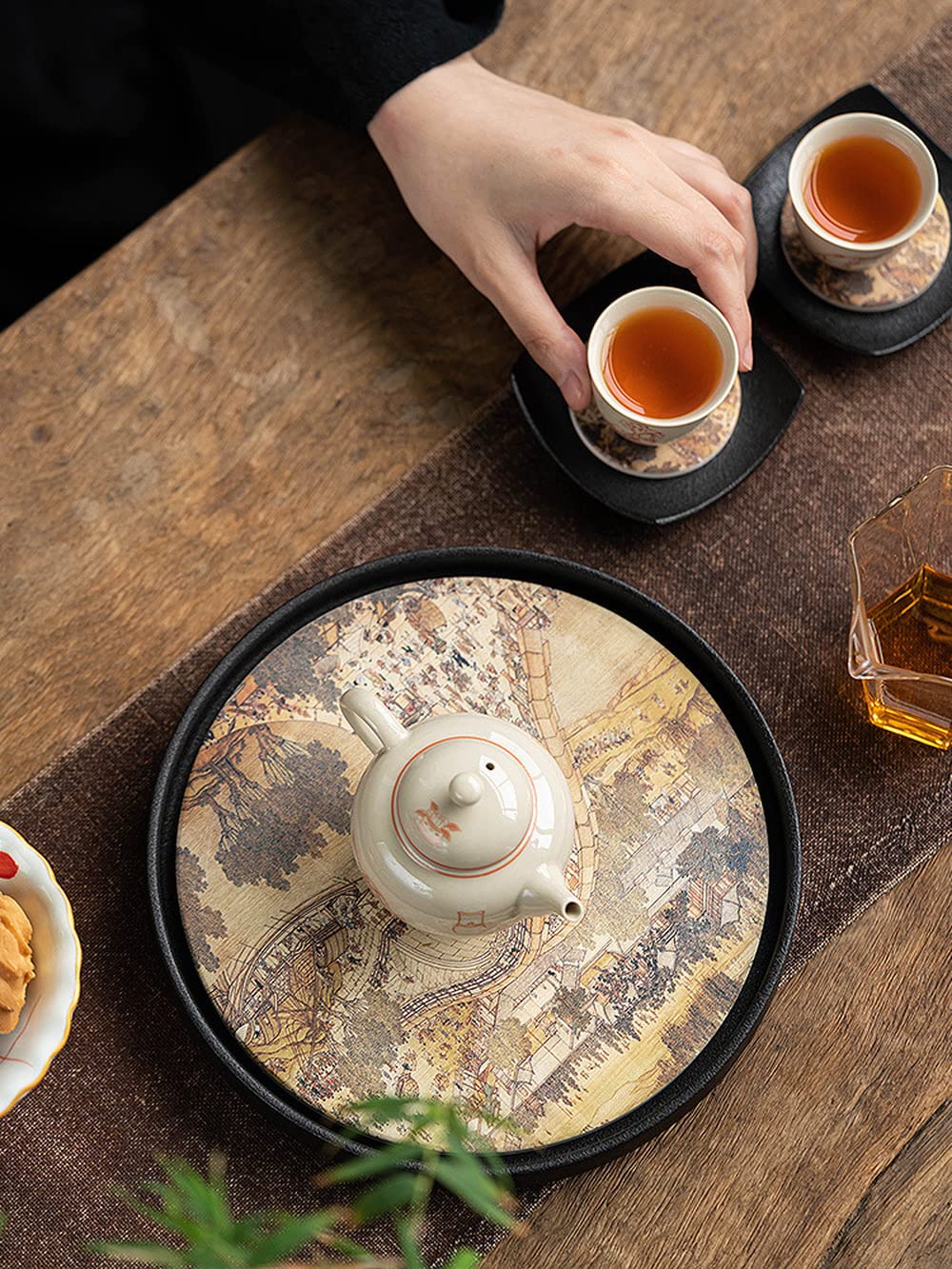 Bandeja de té Simple for el hogar, Bandeja for Servir té, Estera de cerámica de Estilo Chino de 21,6 cm, Bandeja de té for Almacenamiento de Agua, Accesorios de Juego de té Kung Fu