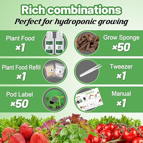 Miniatura 7 de Suministros hidropónicos con 50 esponjas de cultivo y alimentos para plantas A&B de 13.5 fl oz, esponjas de repuesto para iniciadores de semillas,