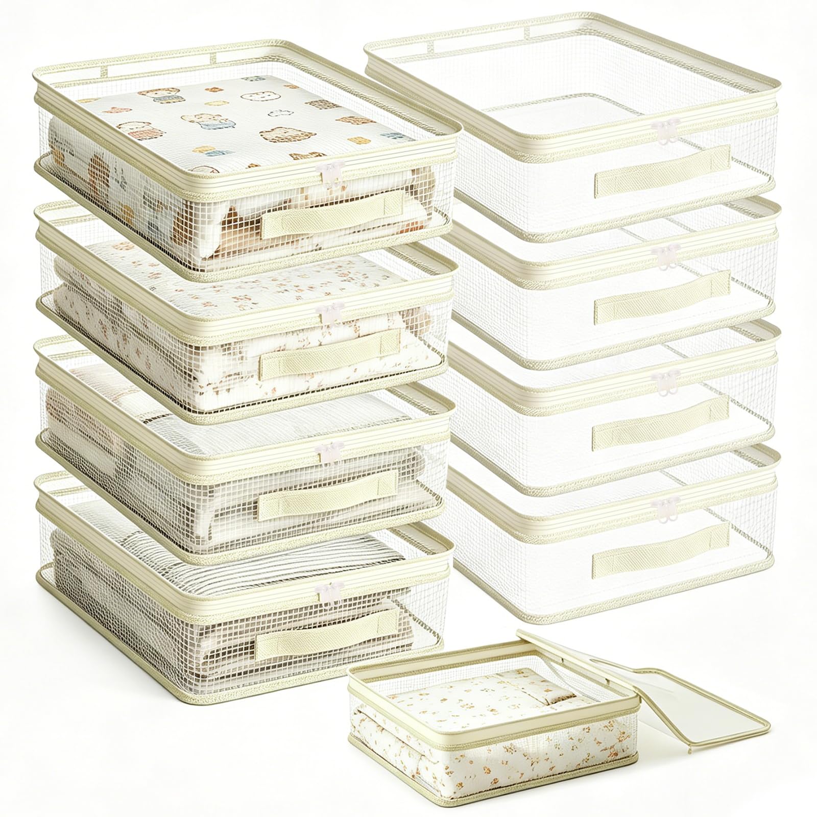 8 Pack Clear Storage Bags with Handles, Reusable Underbed Storage Bags, PVC Mesh Zippered Organiser for Clothes, Blankets, Bedding, Sweaters, Underbed Storage(30x40x12cm) (Transparent)