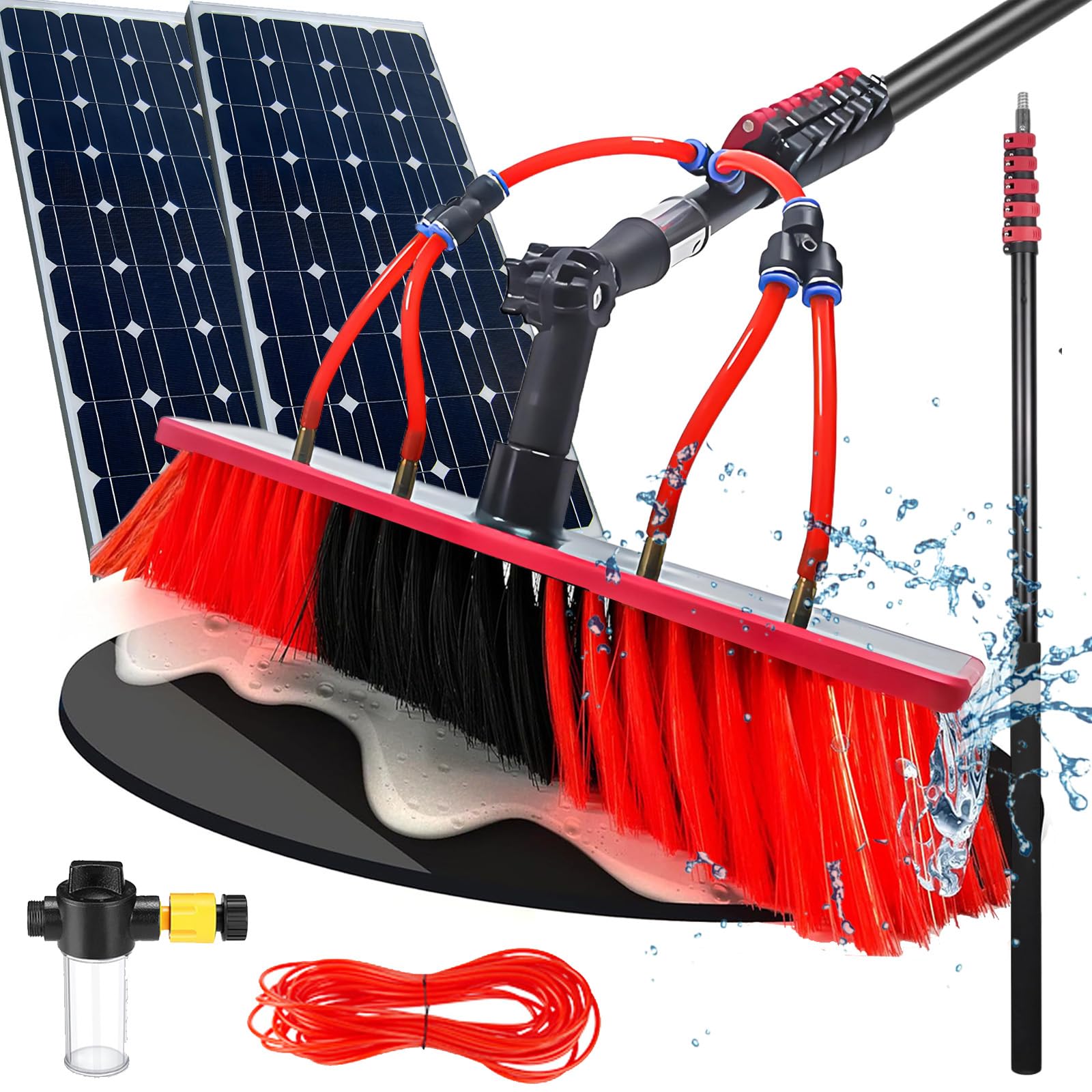 Aioneer Telescopic Water-Fed Cleaning Brush - 3.6-10.8M Extendable Pole With Adjustable Angle Soap Dispenser & Universal Hose Connector For Solar Panels Windows Roofs & Cars-55cm Brush-5.4M